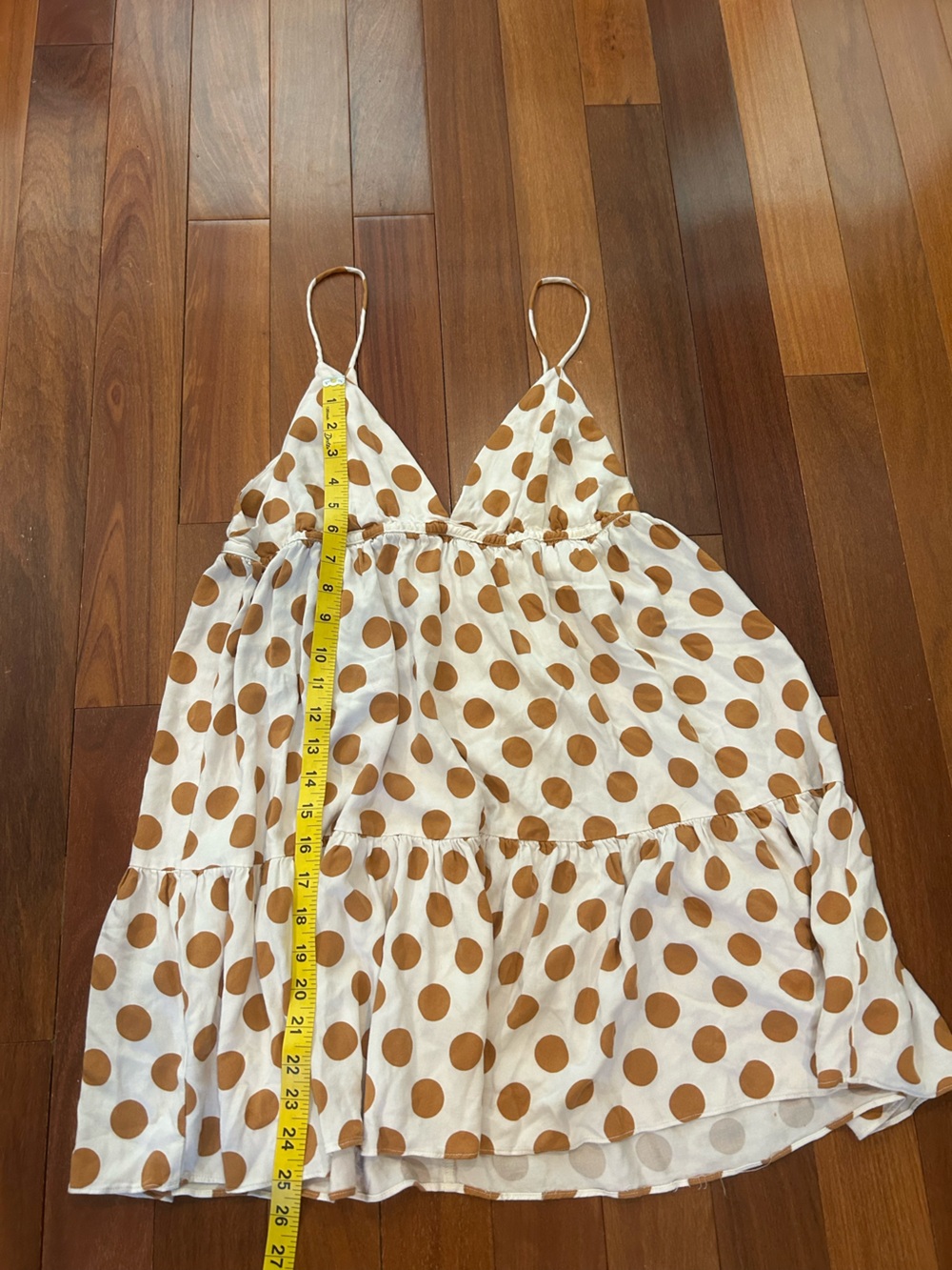Cupshe White Spaghetti Straps Mini Dress with Gold/Brown Polka Dots size M - Picture 8 of 9